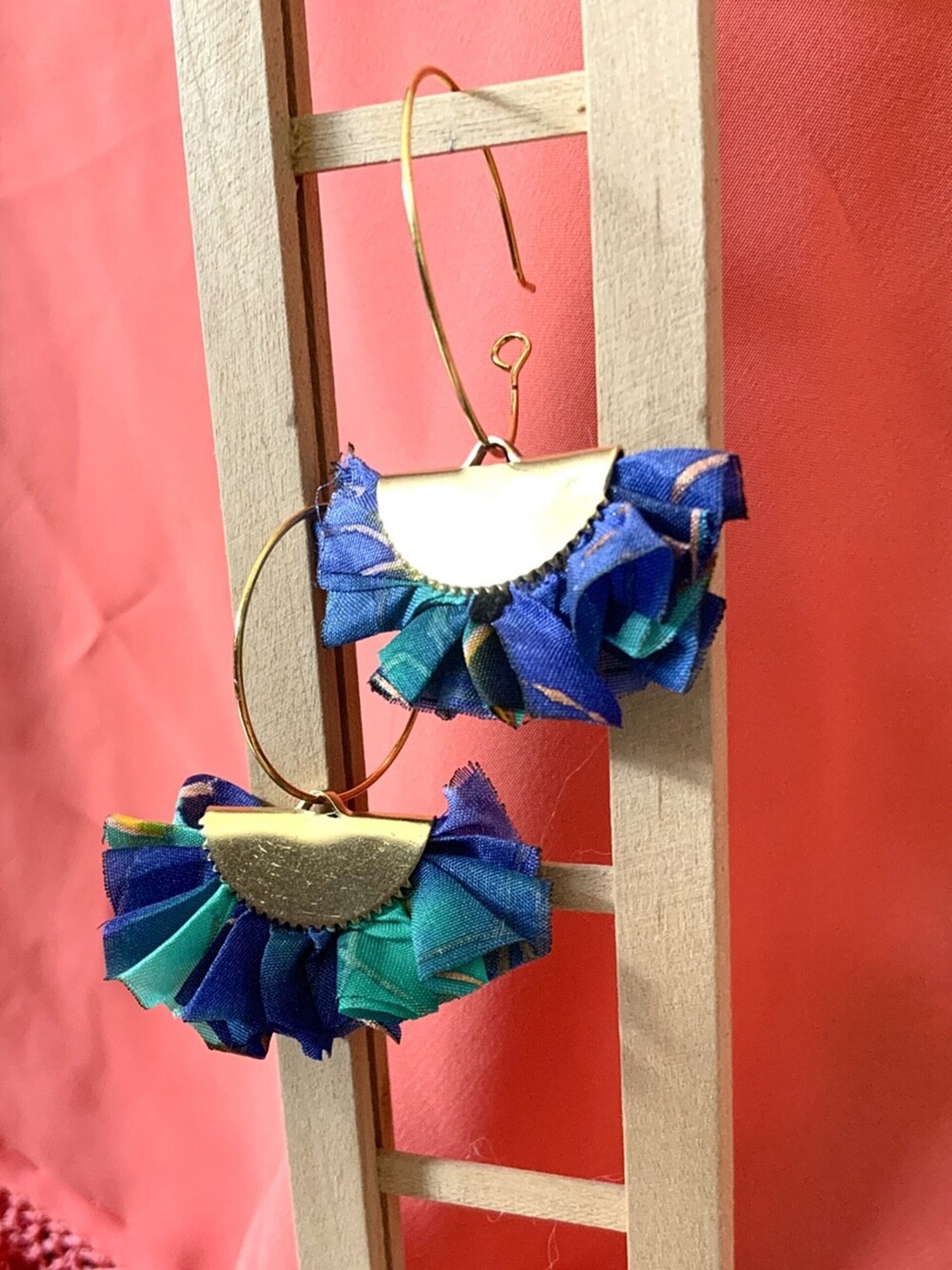 Pendientes de seda azul fiesta - 3