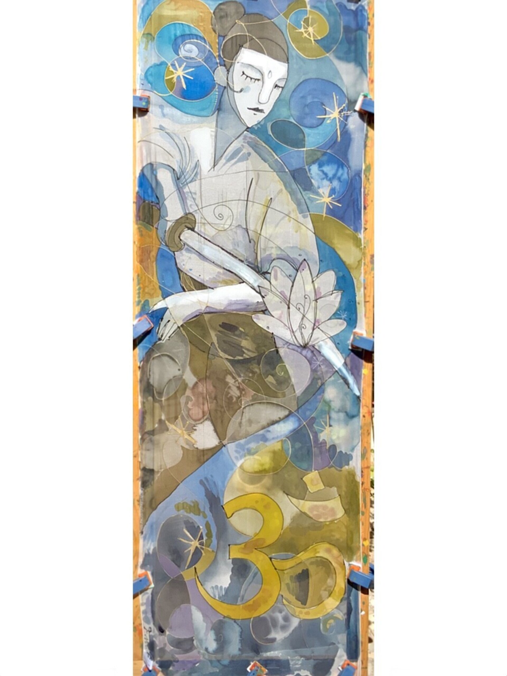 Pañuelo de seda fular artesano azul por encargo - 2