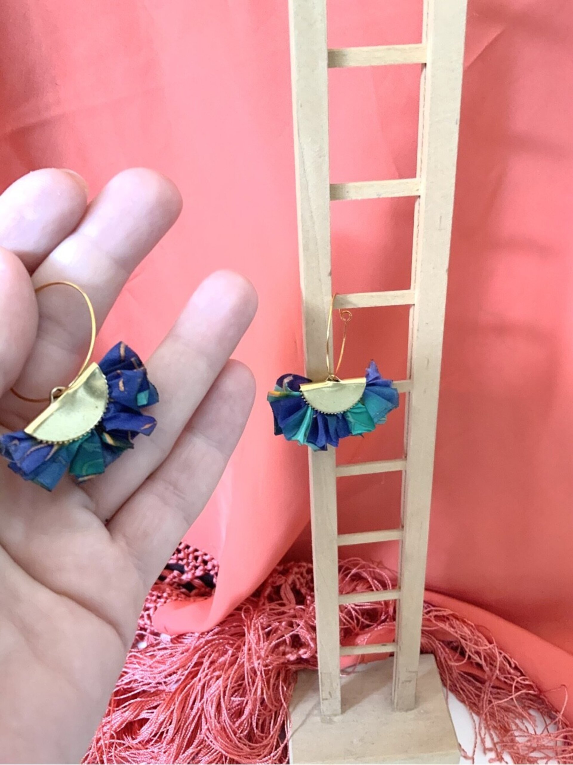 Pendientes de seda azul fiesta - 2