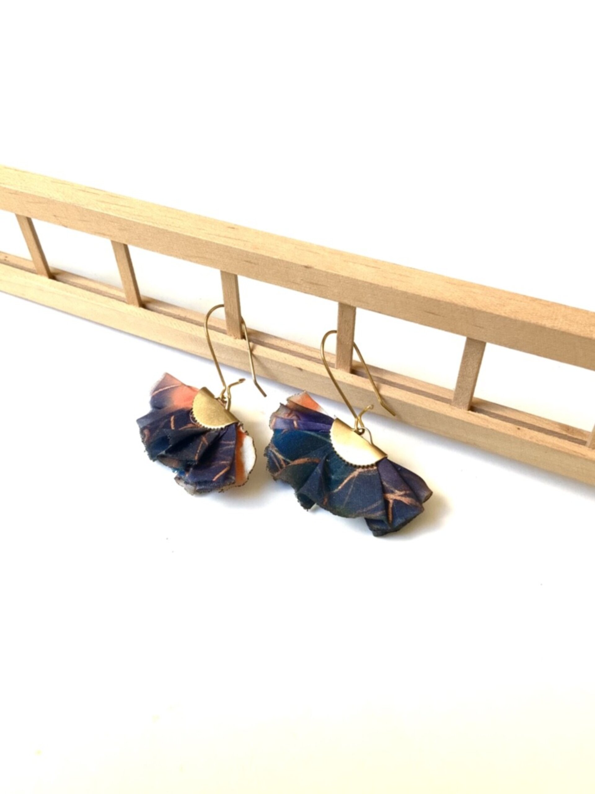 Pendientes de seda artesanales morado azul rosa - 2