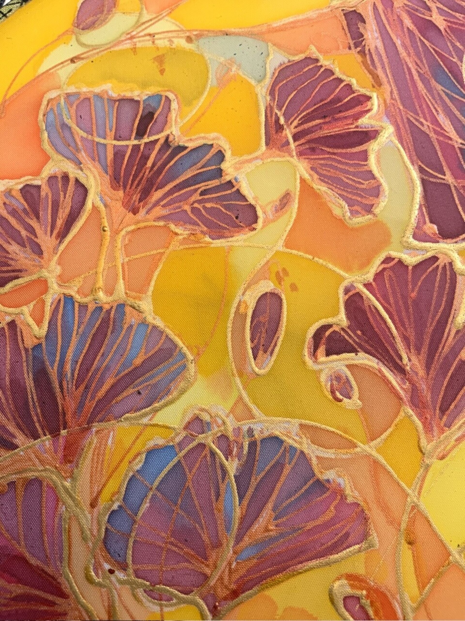 Paipai ginkgo biloba ilustración seda artesanal amarillo granate - 4