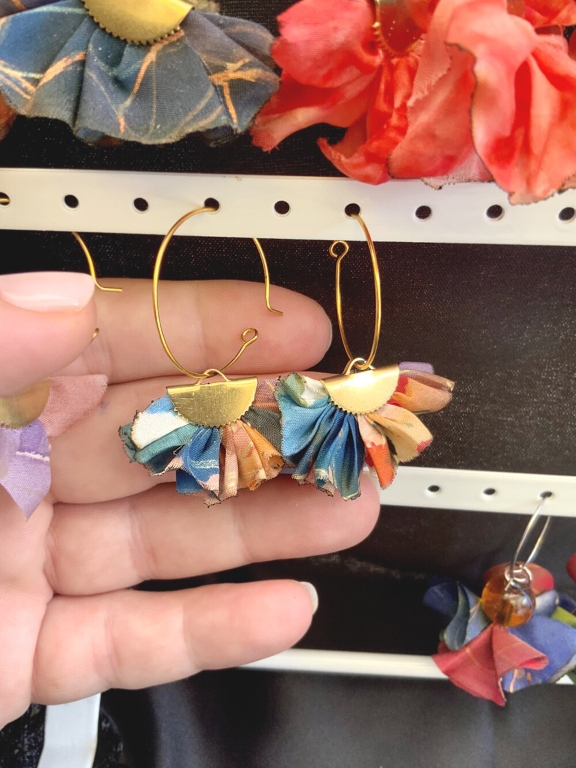 Pendientes seda azul y multicolor fiesta - 1