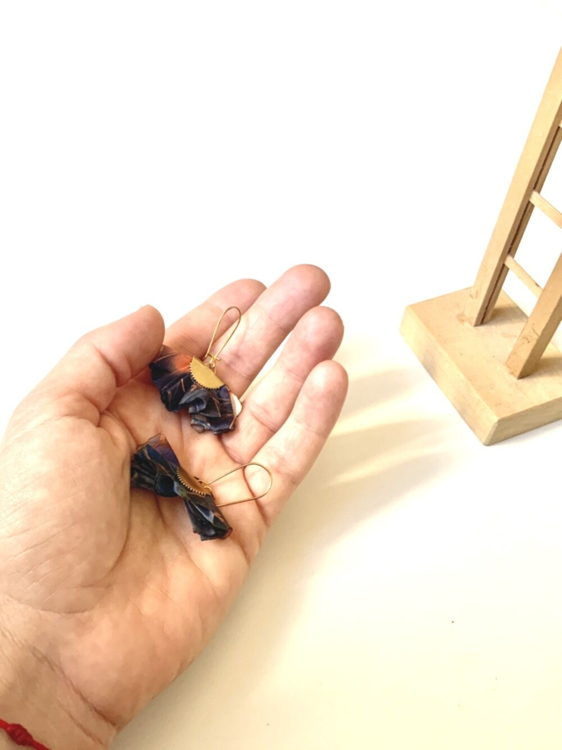 Pendientes de seda artesanales morado azul rosa - 3