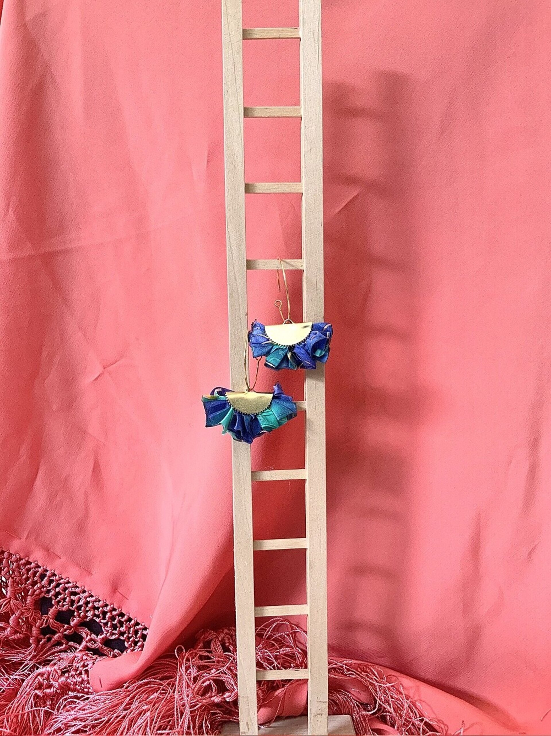 Pendientes de seda azul fiesta - 4