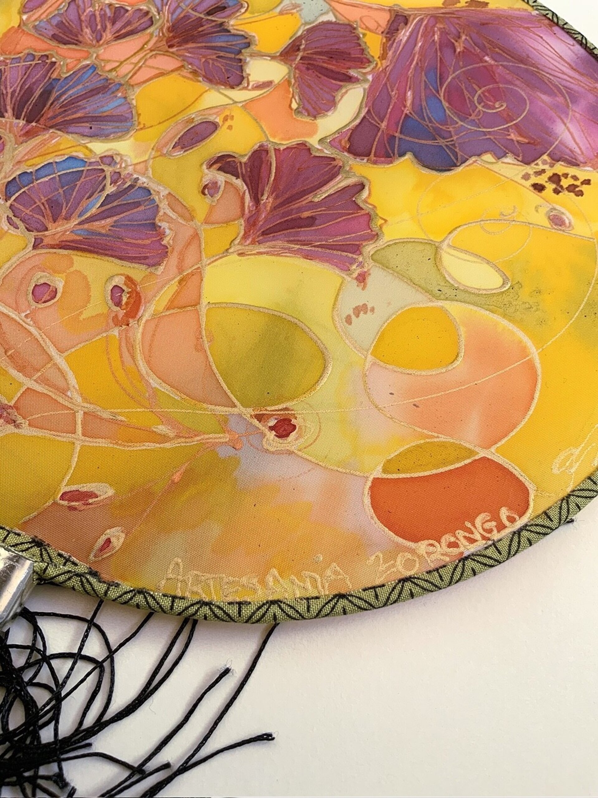 Paipai ginkgo biloba ilustración seda artesanal amarillo granate - 3