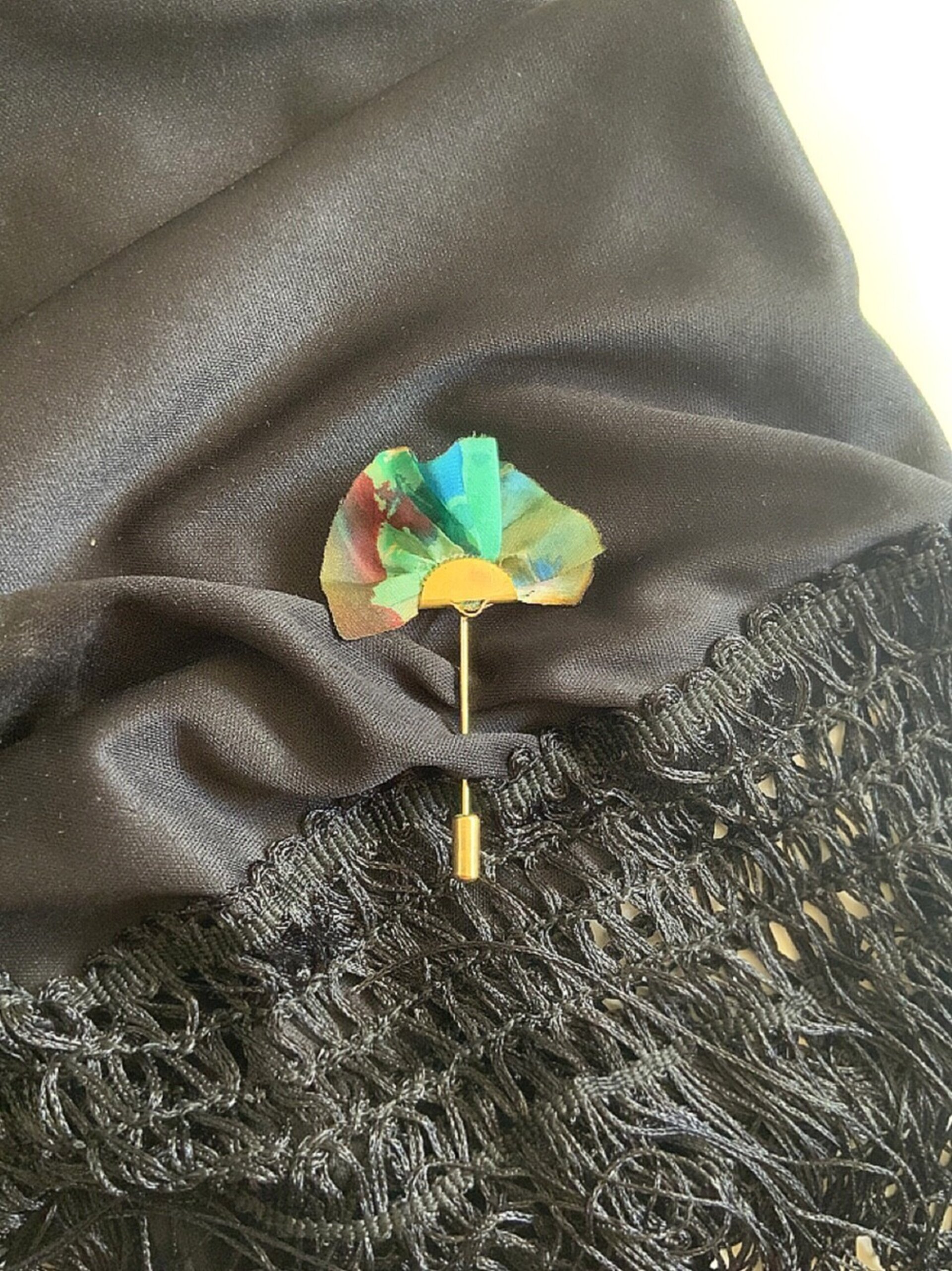 Alfiler verde agua seda natural broche - 3