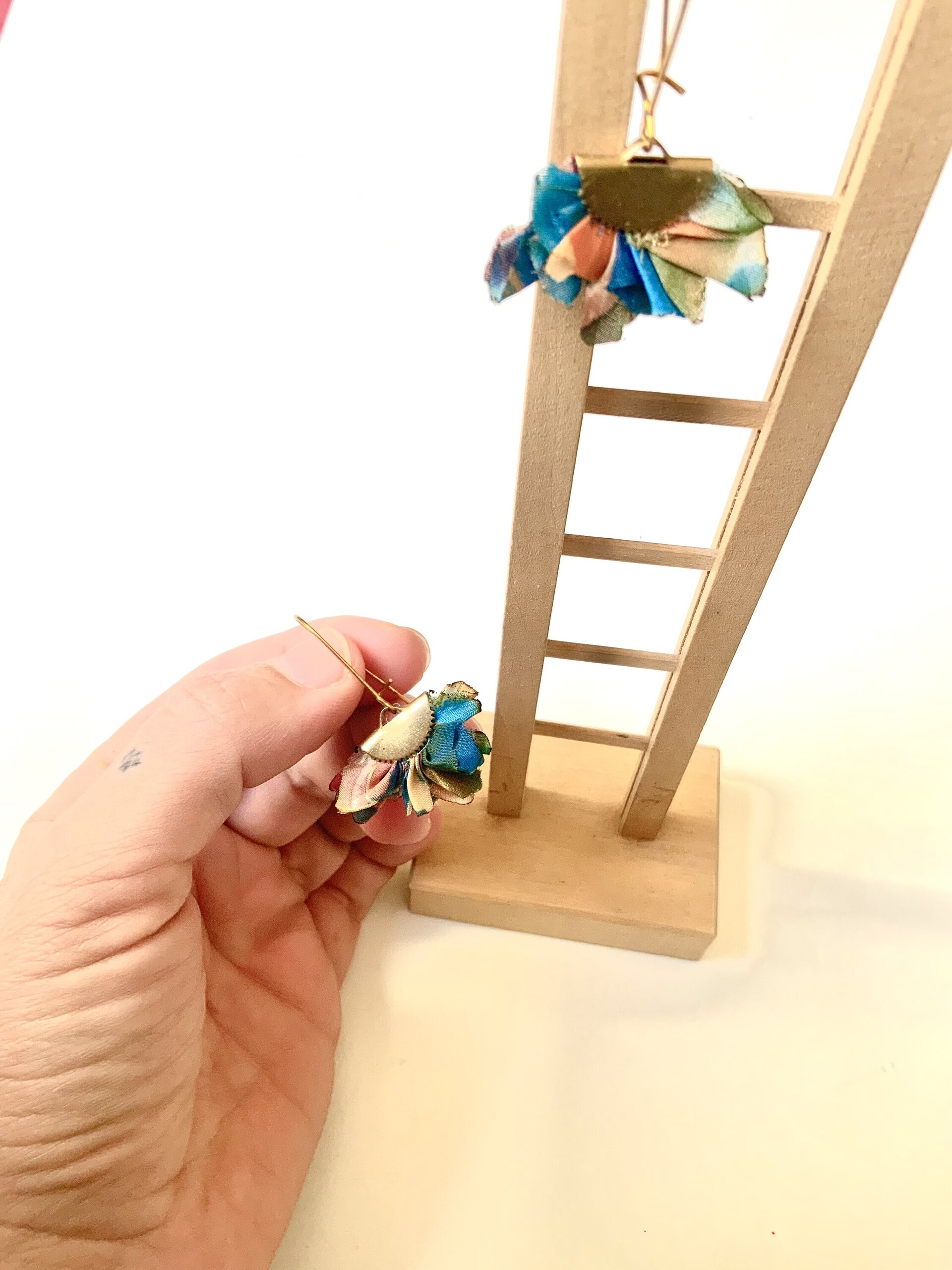 Pendientes hechos a mano seda multicolor - 3