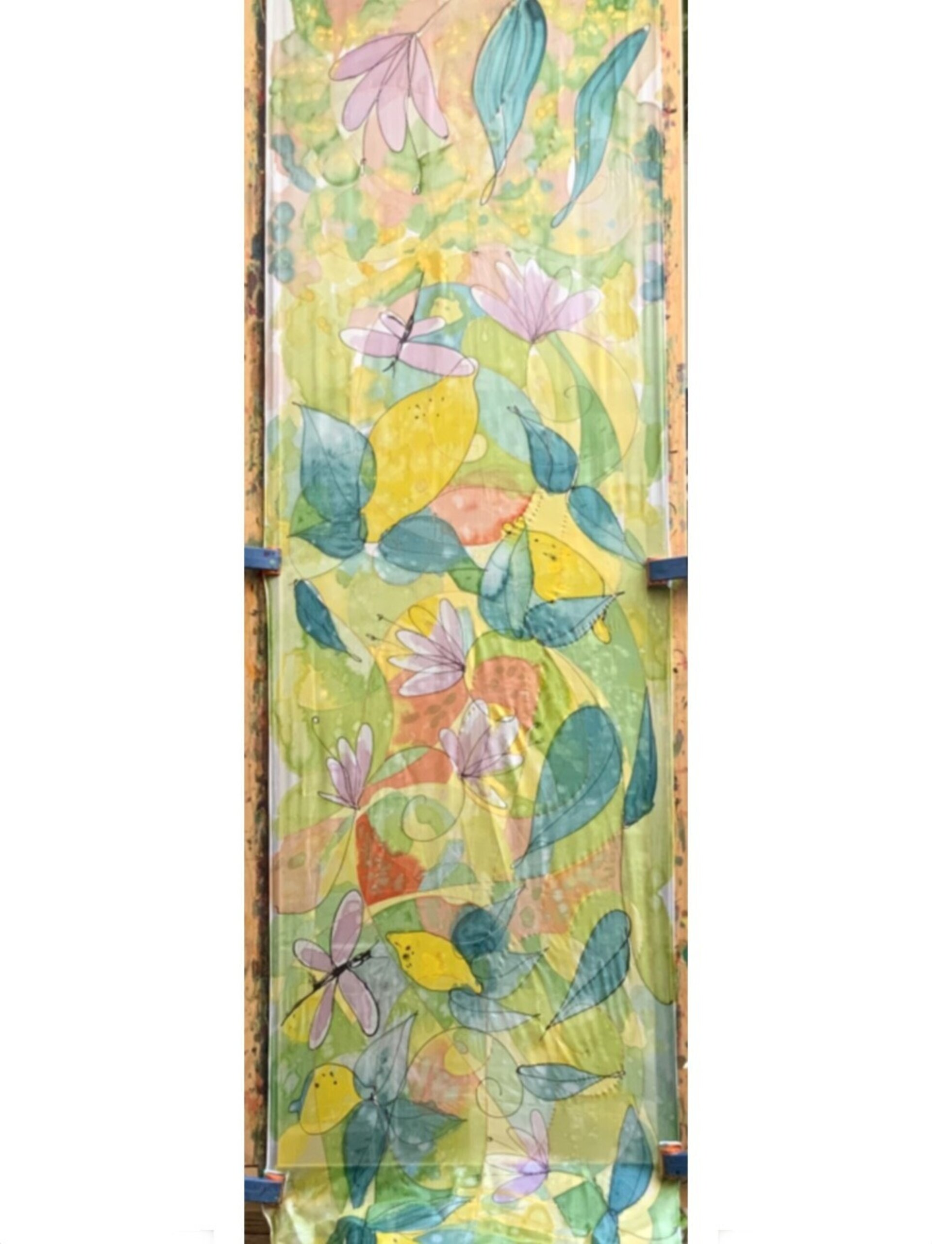 Gran Fular pañuelo grande seda arte pintura limones regalos originales - 3